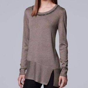 Simply Vera Wang Gray Rhinestone Sweater Bias Cut